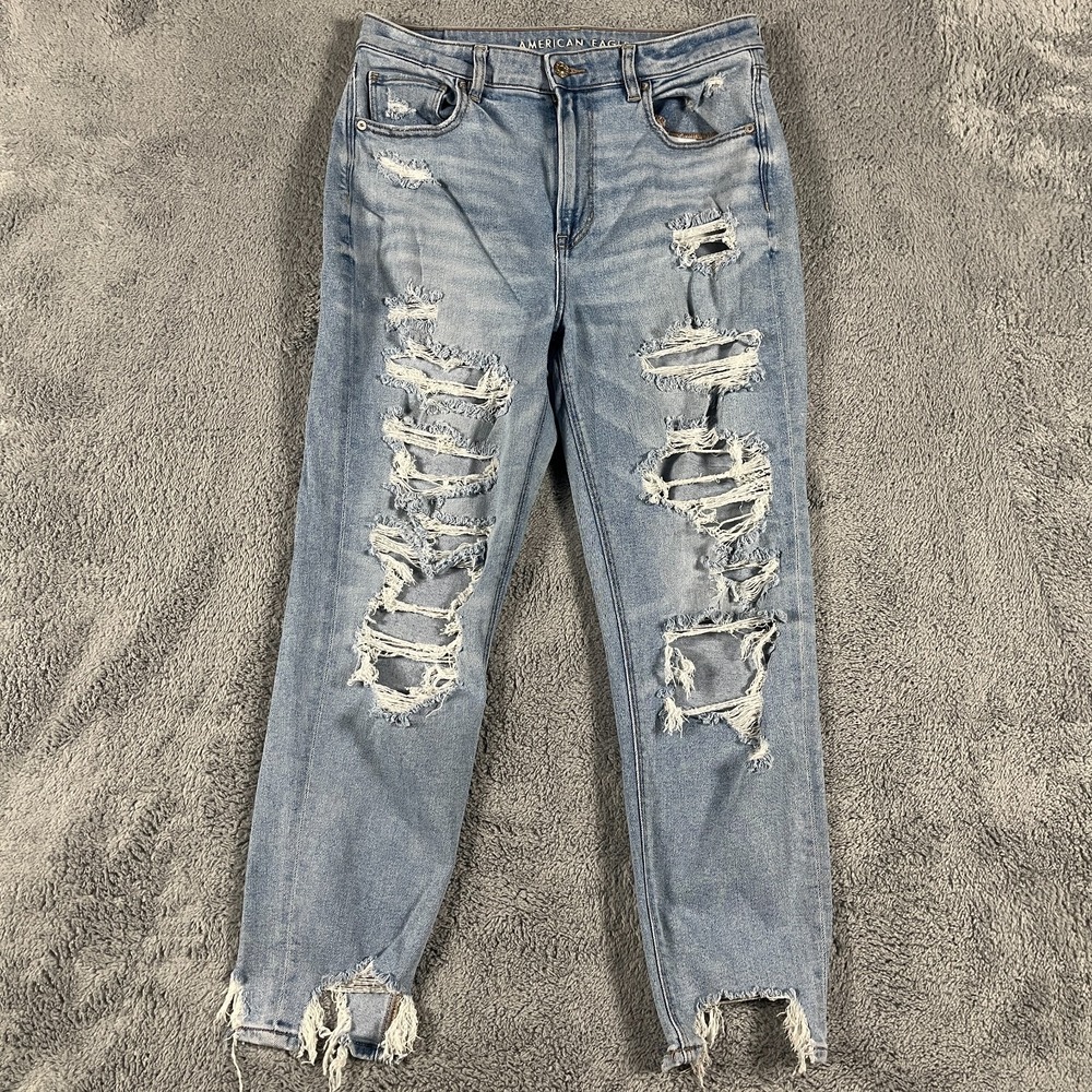 American Eagle Mom Jean 12 High Rise Light Wash Distressed Stretch Western